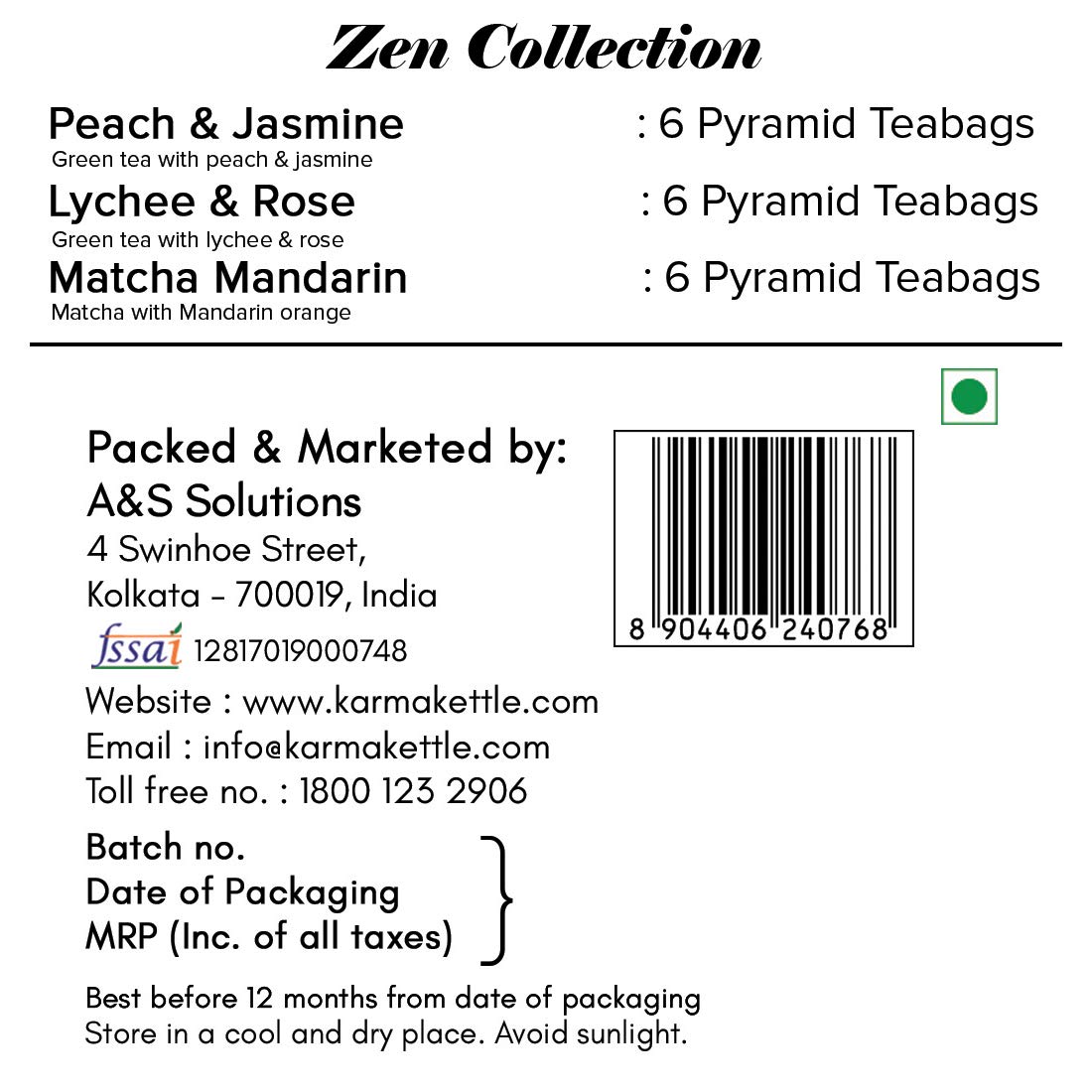 Karma Kettle Zen Collection Gift Box | Festive Pack | Matcha Mandarin, Peach & Jasmine Tea, Lychee & Rose - Image 5 thumbnail