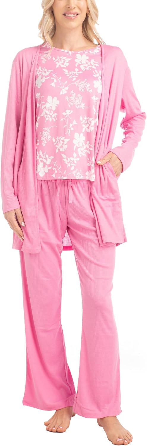 MUK LUKS 3 Piece Women's Pajamas - Anything Sleep and Lounge Set, Matching Long Sleeve Cardigan, Conjunto de Pijama - Image 5