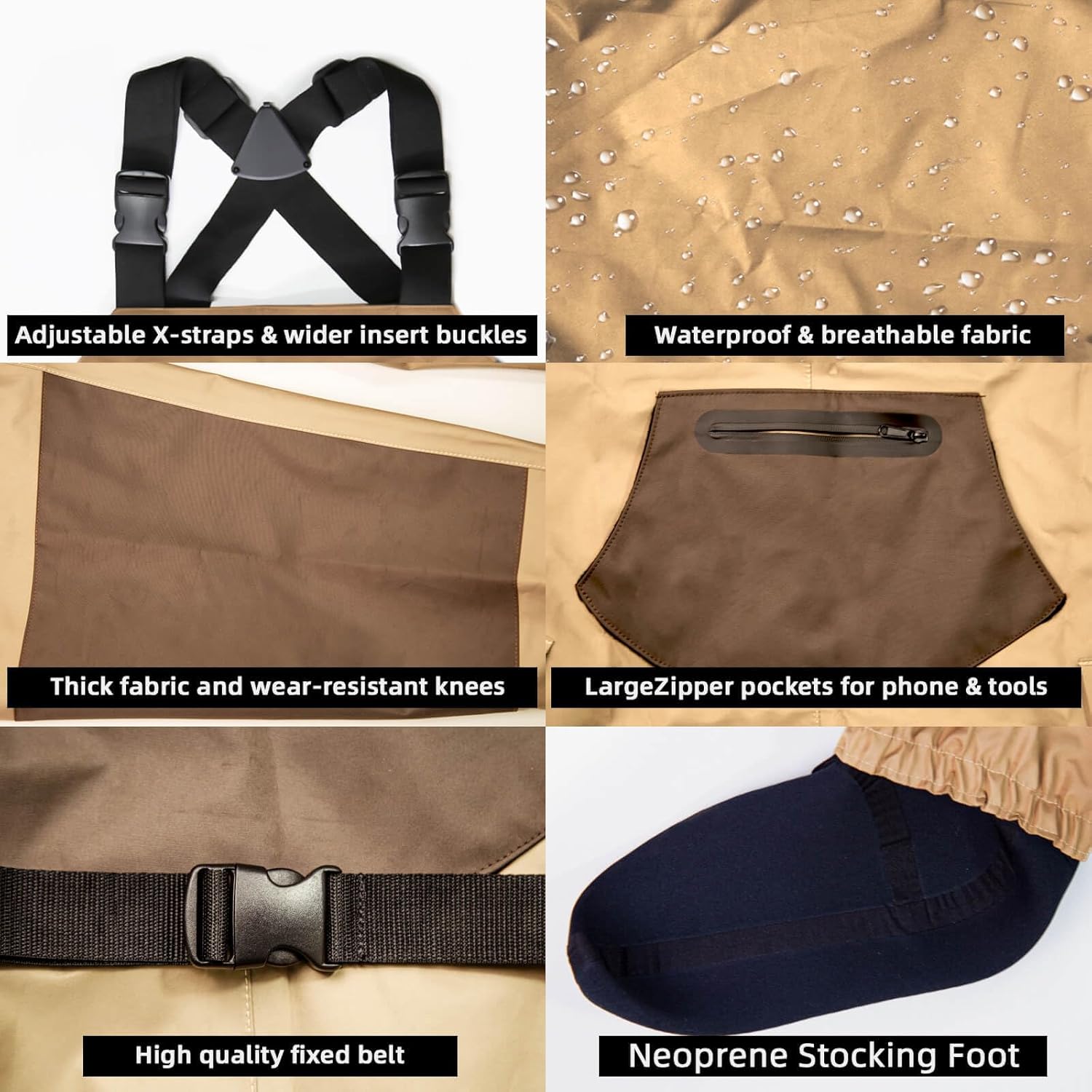 Fishing Waders for Men, Waterproof Chest Waders with Stockingfoot Breathable Waders for Fishing &Hunting-XL-khaki