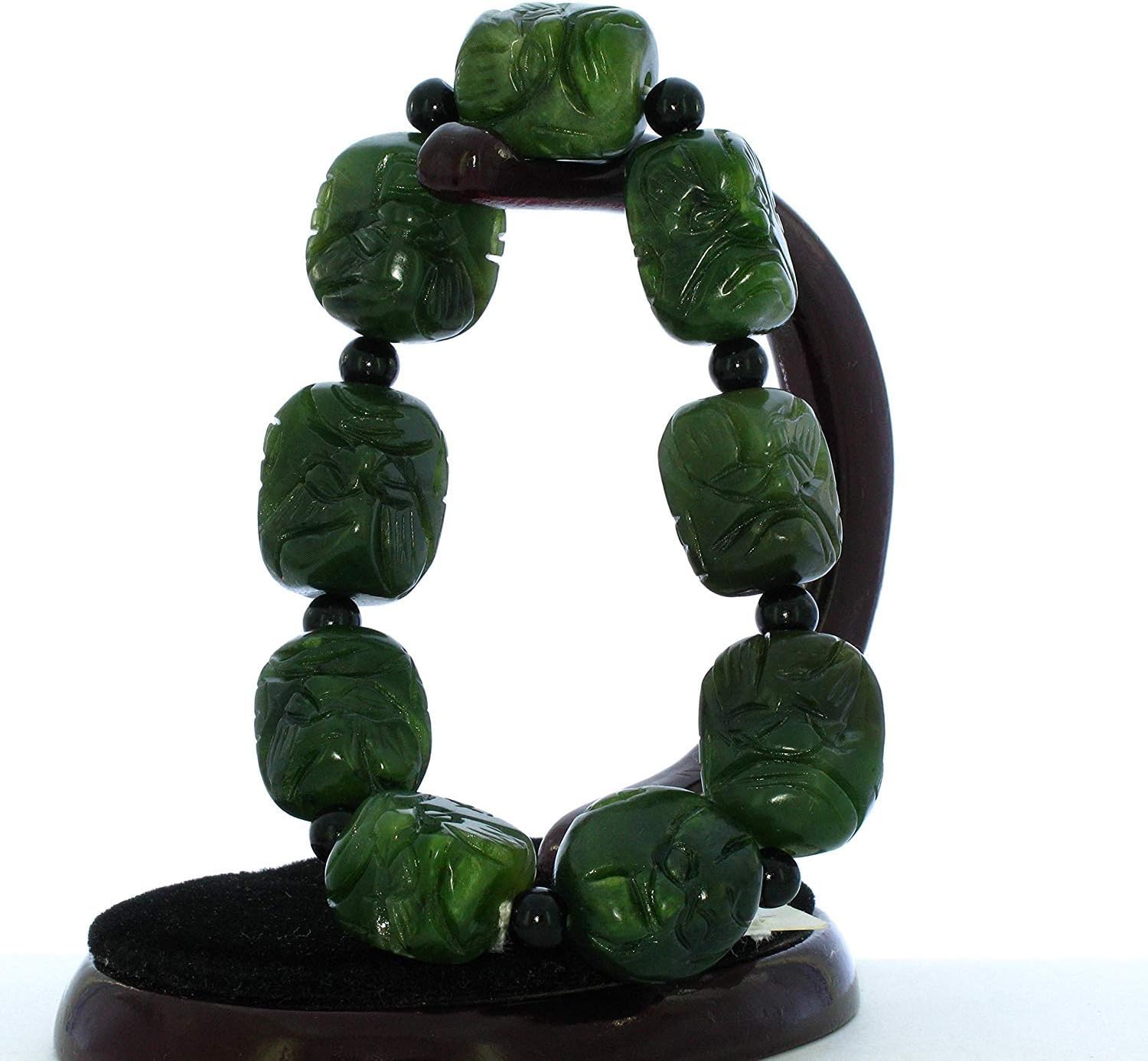 0.9" China Certified Nature Hetian Nephrite Jade Hand Carved Rohan Bangle Bracelet 3781