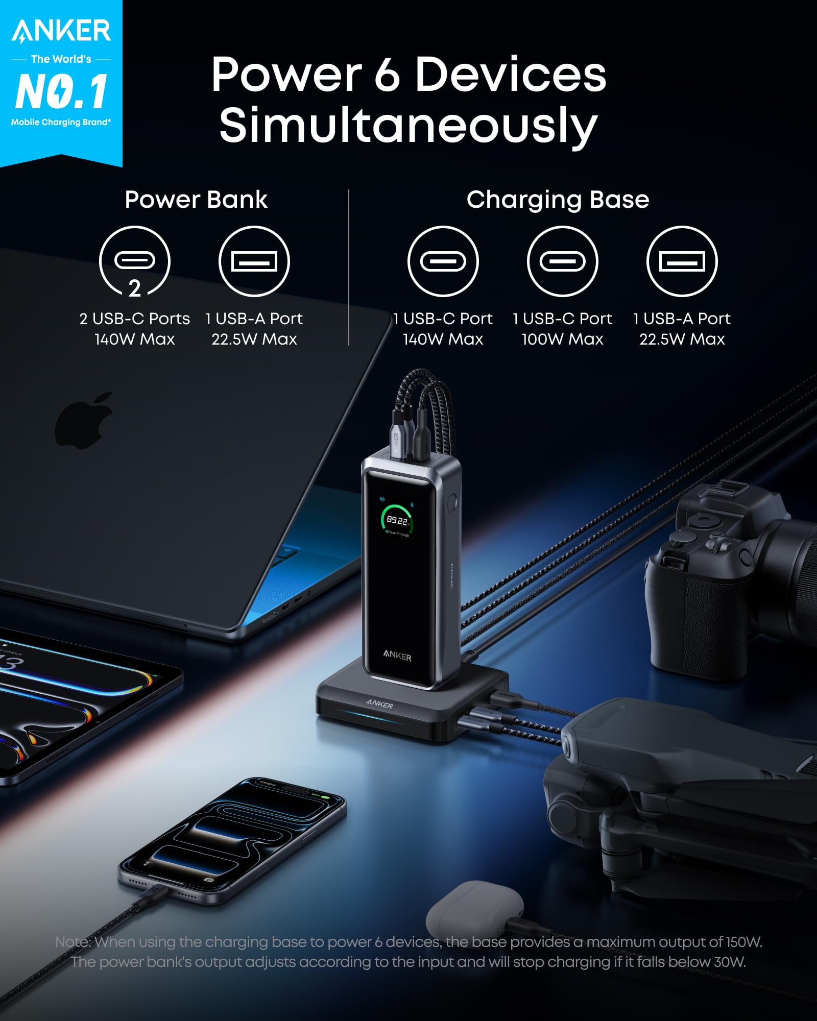 Anker Prime Power Bank and Charging Base, 26,250mAh 300W Max