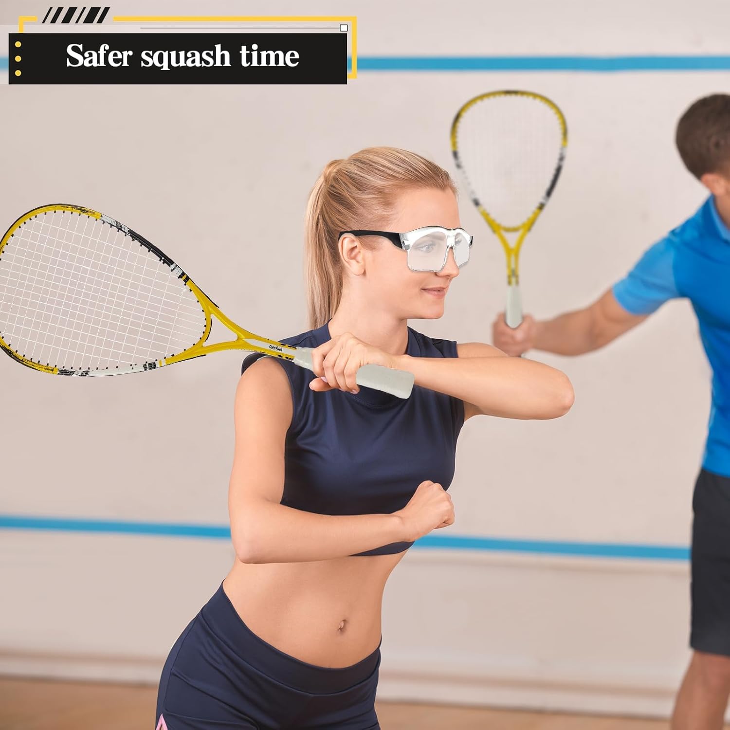 2 Pack Beginner Squash Racquet Set Includes Racquets with Racket Bags Anti Fog Goggles Cases Blue Dot Ball Indoor Gym Sports for Beginners Novice Training Recreational Play