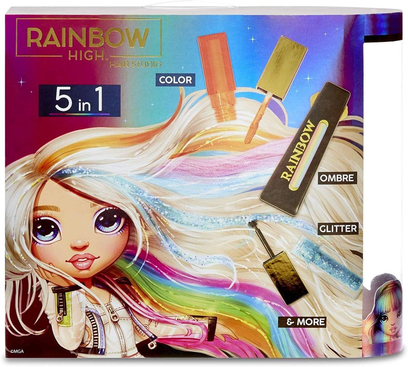 Hair Studio – Create Rainbow Hair with Exclusive Doll, Extra - Long Washable Hair Color & Complete Doll Clothes and Accessories- Fun Playset for Kids Ages 4+