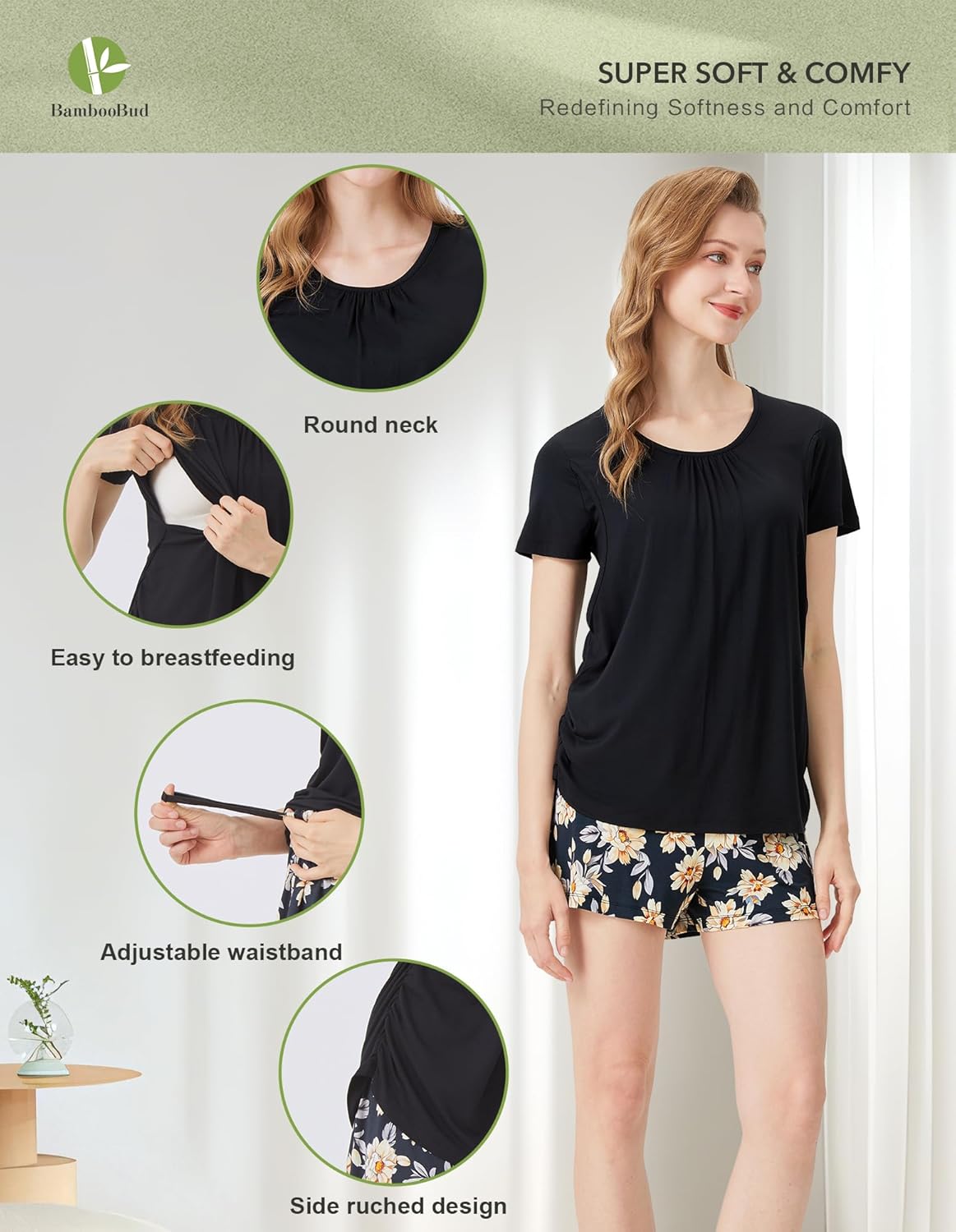Women's Maternity Pajamas Set Viscose from Bamboo Pjs for Breastfeeding Short Sleeve Nursing Loungewear S-XXL