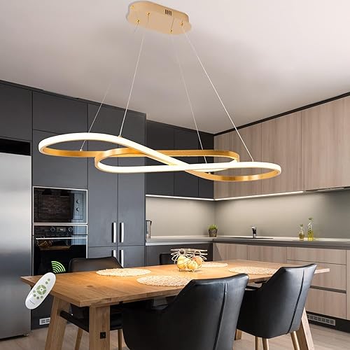 Candelabro LED dorado para iluminación de isla de cocina, lámpara moderna regulable para comedor, lámpara colgante LED moderna de 39.4 pulgadas,