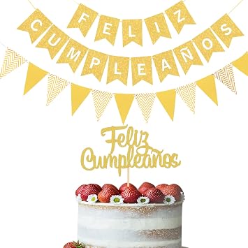 Spanish Feliz Cumpleanos Decoration Set - Feliz Cumpleanos Cake Topper Triangle Flag Banner Gold Feliz Cumpleanos Banner For Birthday Party Decoration Supplies, Fiesta Theme Party Decoration Set