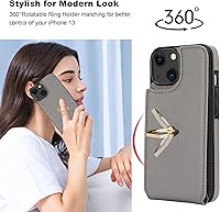 Vista 10 de Folosu Funda compatible con iPhone 13 con soporte para tarjetas, rotación de 360°, soporte de anillo de dedo con función atril, protección RFID