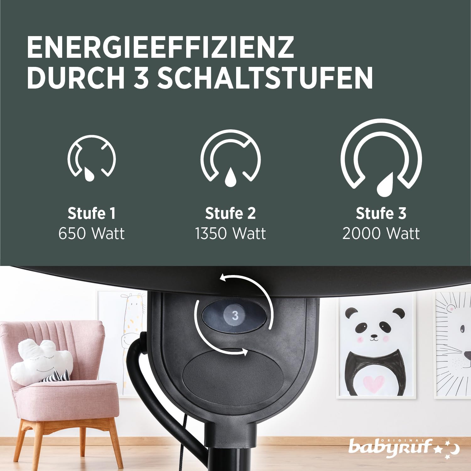 BS 55 Heizstrahler | 2000W Leistung | Höhenverstellbar 120-210 cm | 2in1 Standheizstrahler | Wärmelampe als Wand-oder Standgerät | Baby Heizstrahler | 3 Leistungsstufen | schwarz
