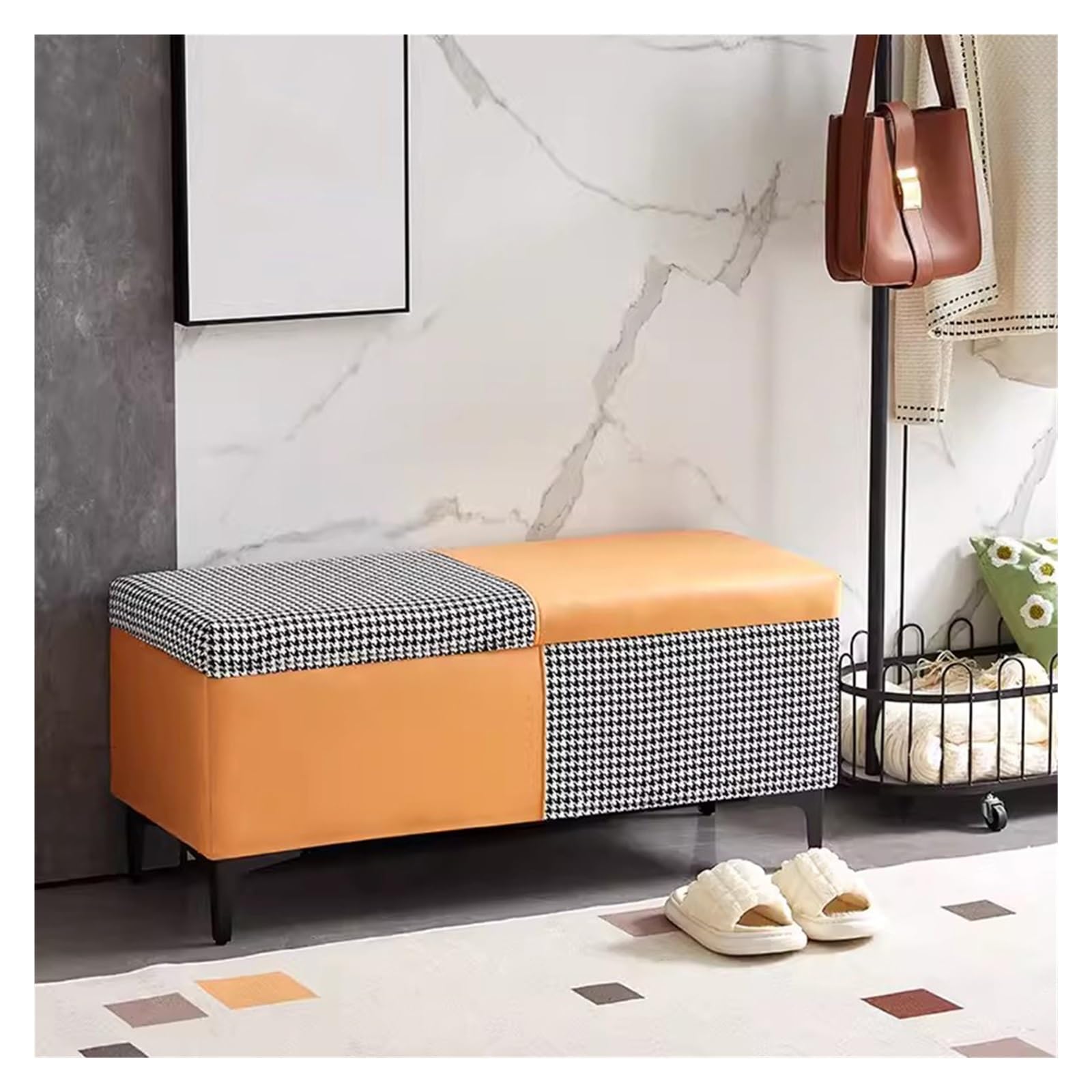 Banc ottoman de rangement rectangulaire en tissu avec coffre secret de 80cm