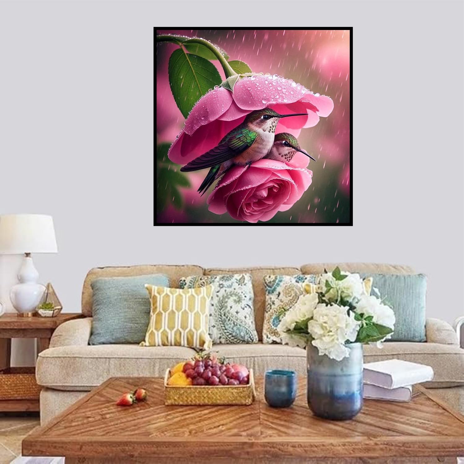 Diamond Art Kits for Adults,Hummingbird Diamond Painting,12 x 12 Inch | Flowers 5D Diamond Art Paintings for Adults, DIY Full Round Gem Art Paint by Diamond,Home Wall Decor