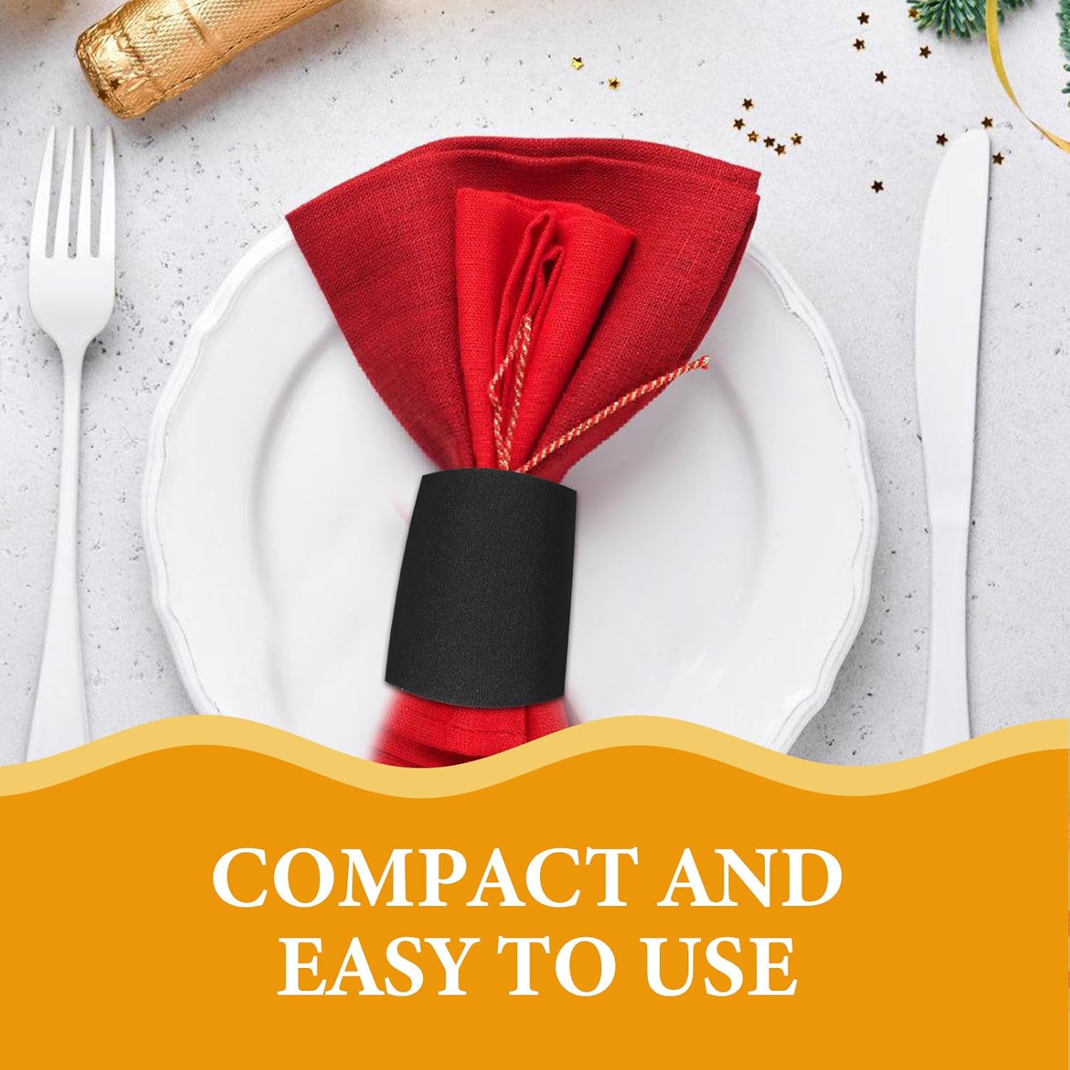 500pcs Self Adhesive Paper Napkin Rings Set, Silverware Wrap Bands for Party and Wedding Table Decoration, Disposable Black Napkin Bands for Restaurant and Event Use