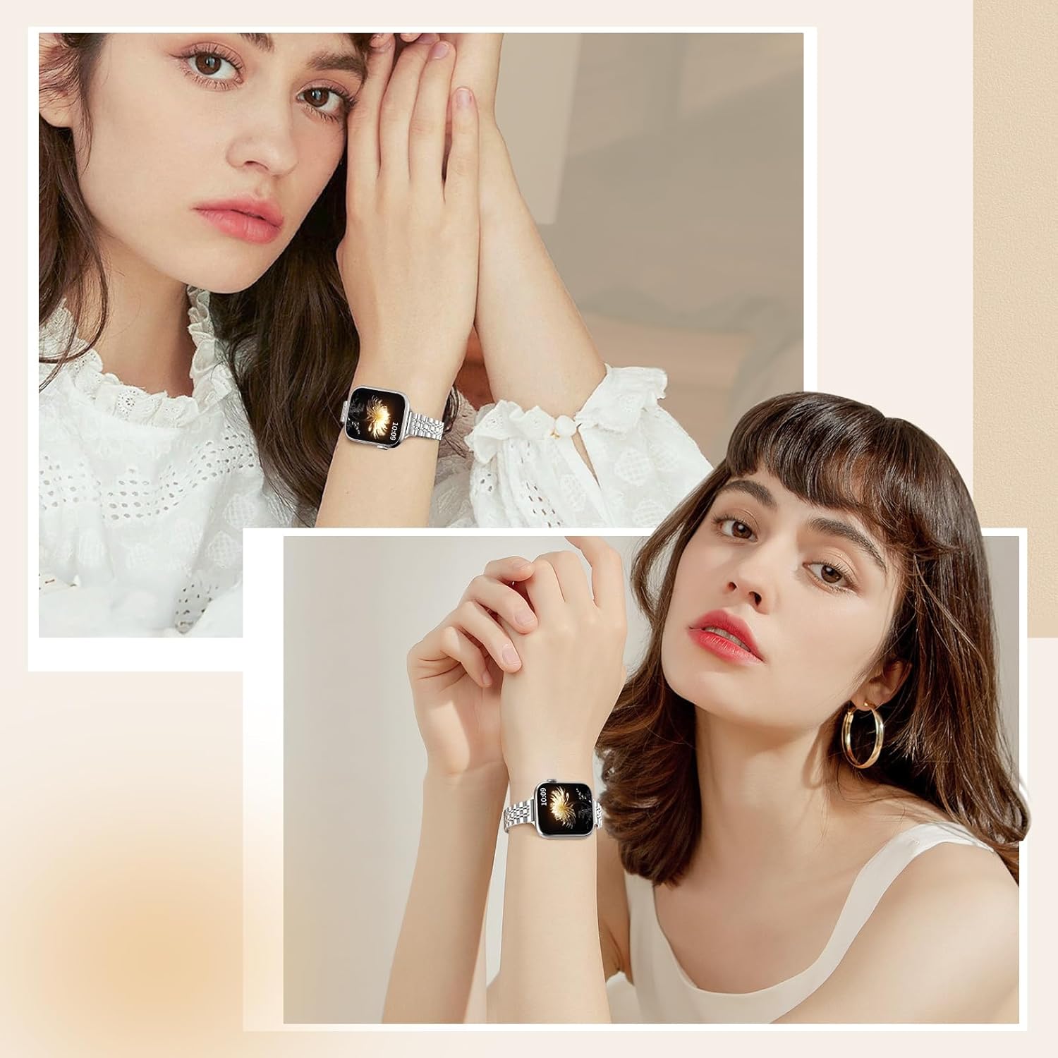 TiMOVO Metal Band Compatible with Apple Watch 42mm (Series 11/10) 41mm 40mm 38mm for Women, Dressy Replacement Strap for iWatch SE 3/2/1, Series 9/8/7/6/5/4/3/2/1, Silver - Image 2