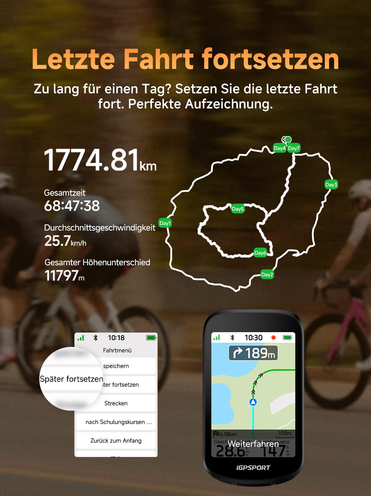 iGPSPORT BSC500 Fahrradcomputer, 3,3-Zoll-Touchscreen, Karten- und Sprachnavigation (Black)