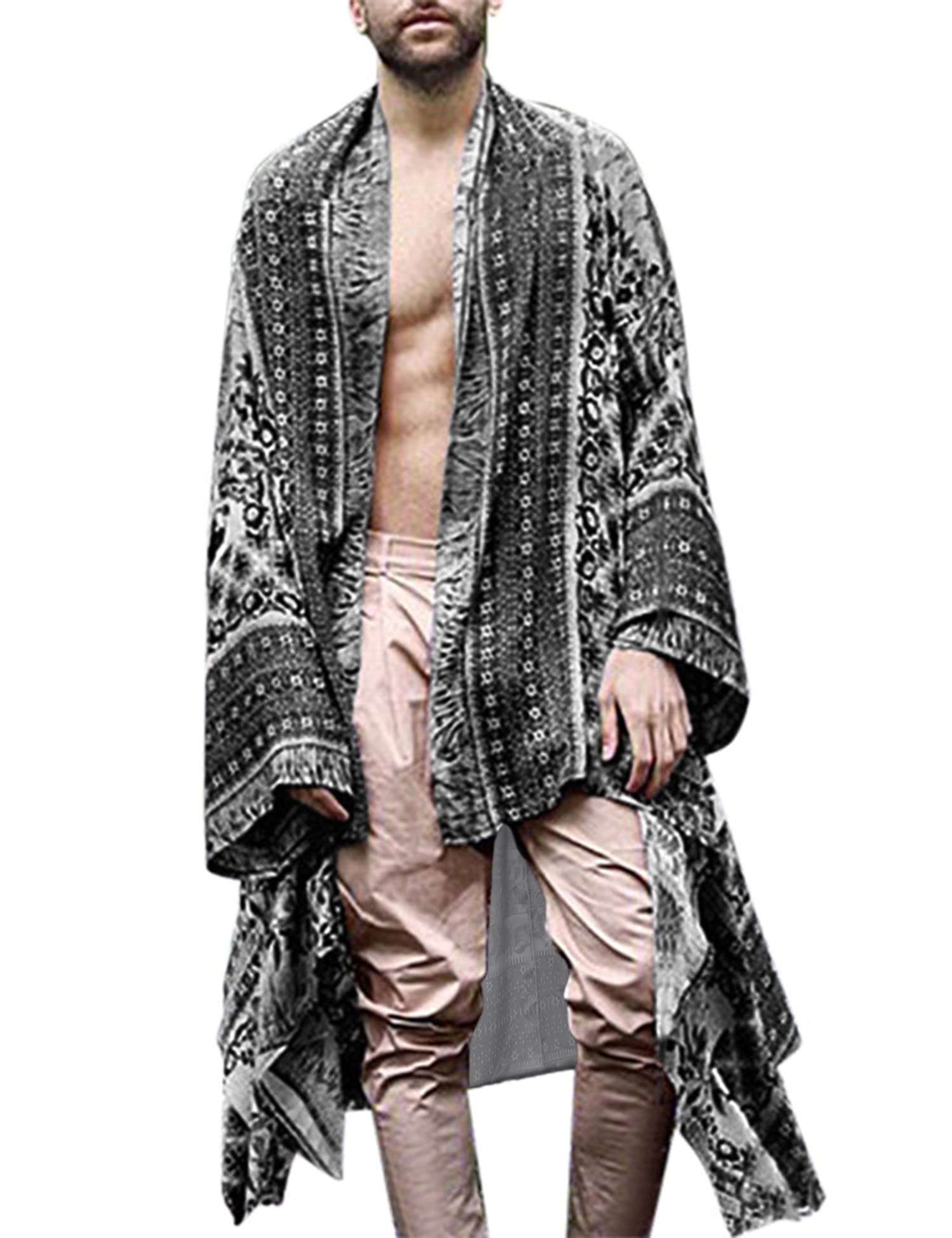Men Long Cardigan Loose Open Front Ruffle Shawl Collar Drape Cape Vintage Cloak-image-13