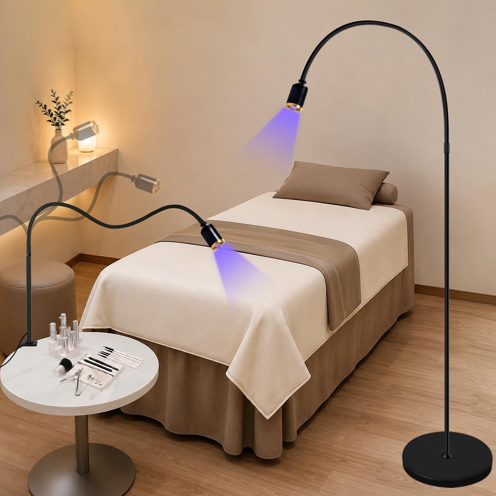 Diesisa 2-in-1 Lampada UV per Extension Ciglia 10W con Interruttore Pedale | Lampada UV per Ciglia con Interruttore a Pedale - 360° Regolabile Collo Cigno - 2–3 Secondi Polimerizzazione per Unghie