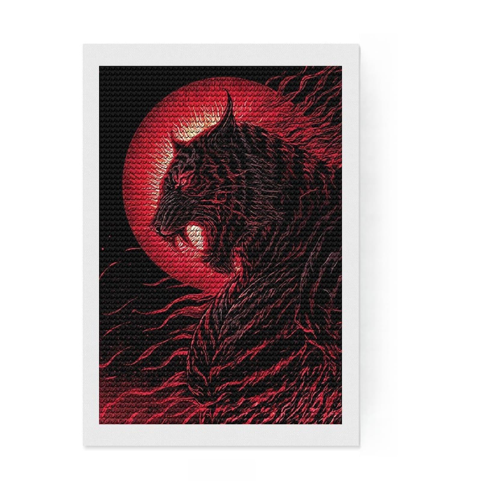 Junmoney Tiger Red Mystic DIY Diamond Art Canvas Kit 8"x12", Birthday Gift, Vintage Style Decor, for Beginners, Artistic Hobby
