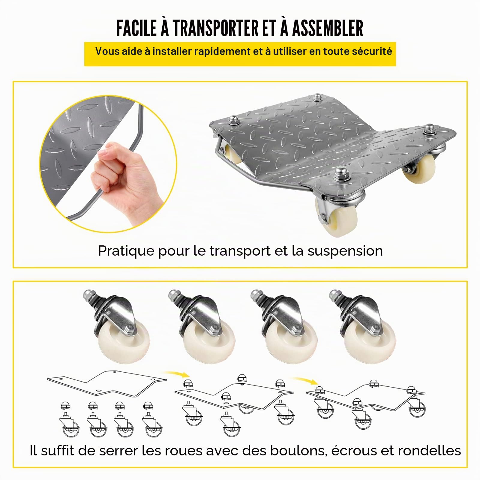 VEVOR Chariots de Manutention de Voiture, 2 pcs Capacité 500 kg Chariot de Déplacement, Plate-Forme 48x30 cm Chariot à roulettes, Aide à la Manœuvre Automobile Aide au Transport Véhicules