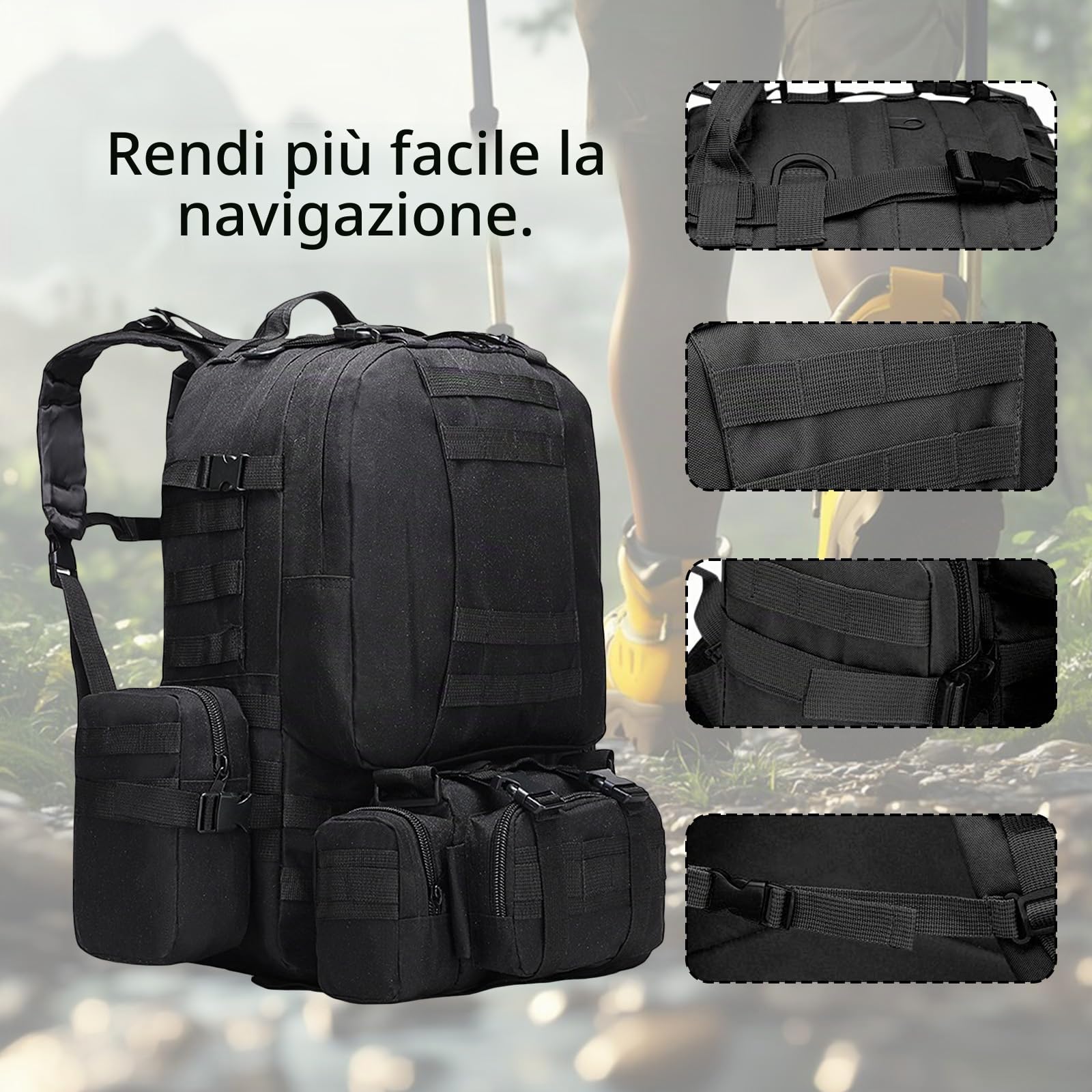 Zaino Militare, Zaino Tattico Militare 60 Litri Molle Staccabile Per Uomo E Donna Ideale Per Trekking Escursionismo Campeggio Alpinismo E Viaggi Outdoor