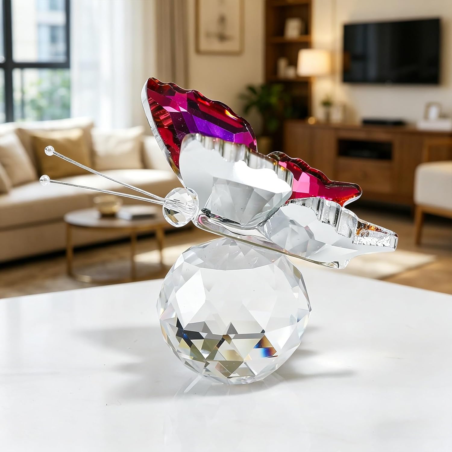 Orange‑Purple K9 Crystal Butterfly Figurine with Faceted Base, 2.4×1.8in Decor Paperweight Ornament, Collectible Glass Butterfly Statue, Home Decor & Gift for Women Butterfly Lovers image 5
