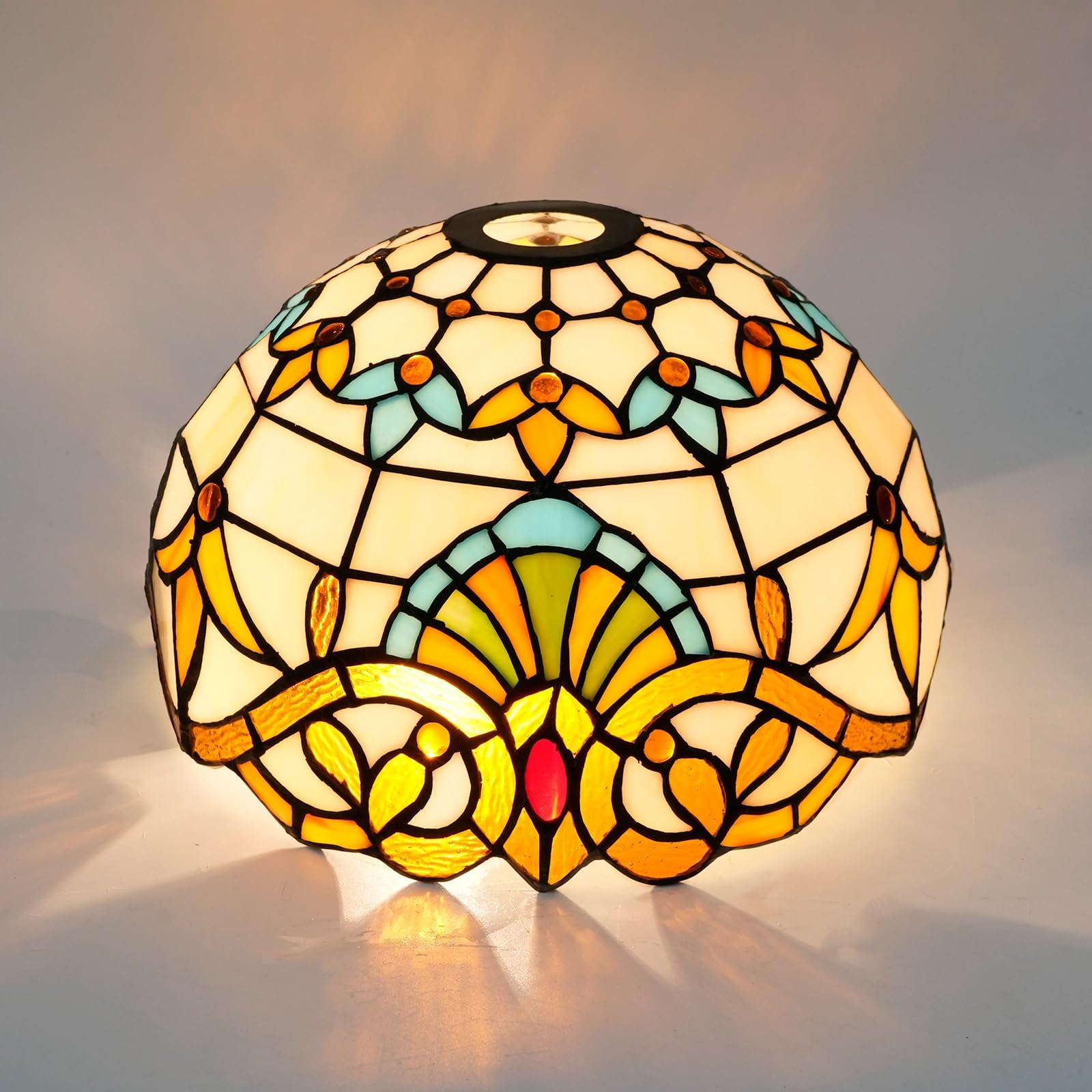 HJRegaFimu Shade Replacement 12" Yellow Baroque Stained Glass Lamp Vintage Art Decor Large Opening Lampshades For Table Chandelier Light Wall Floor Lamps