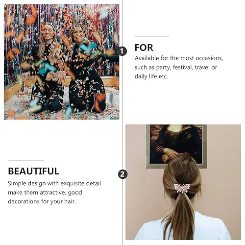 Miniatura 3 de Beaupretty 2 pinzas para el pelo de mariposa de cristal rosa, pasador de pelo con diamantes de imitación, decoración elegante, joyería elegante,