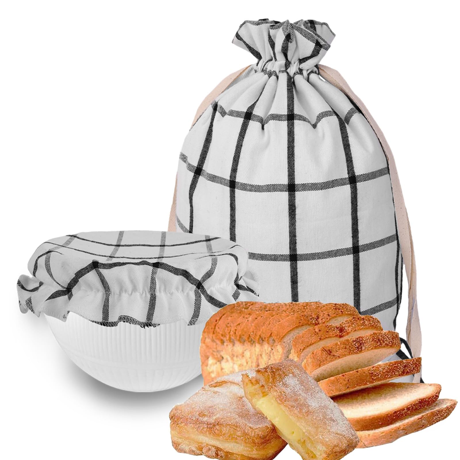 Photo 1 of Bread Bag,Bread Bags for Homemade Bread With Bowl Cover,TPU Lined to Keep Fresh,Reusable Bread Bag XL Organic Freezer Storage Bag,Sourdough Bread Food Bag Baking Set