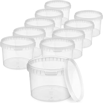 Bucket with Lid 10 x 05 Litre Transparent Food-Safe Stable Airtight Plastic Bucket with Handle Empty 10 Pieces of 0.5 Litres