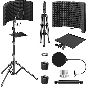 TONOR Isolation Shield Pack for Mic High Density Absorbent Foam Shield with Pop Filter & Tripod Stand Foldable Design Suitable for Blue Yeti AT2020 Recording Podcasts Singing 178 cm