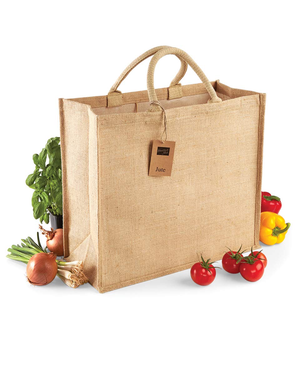 HID Interior Jute Shopping Gift Tote Bags with Handle Simmer, Plain Compact Environment Safe Mini Medium Large Carry Bags (W408 Jute Jumbo Shopper)