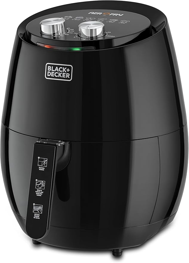 Black+Decker 4.5L Rapid Air Convection Manual Aerofry Airfryer, Black