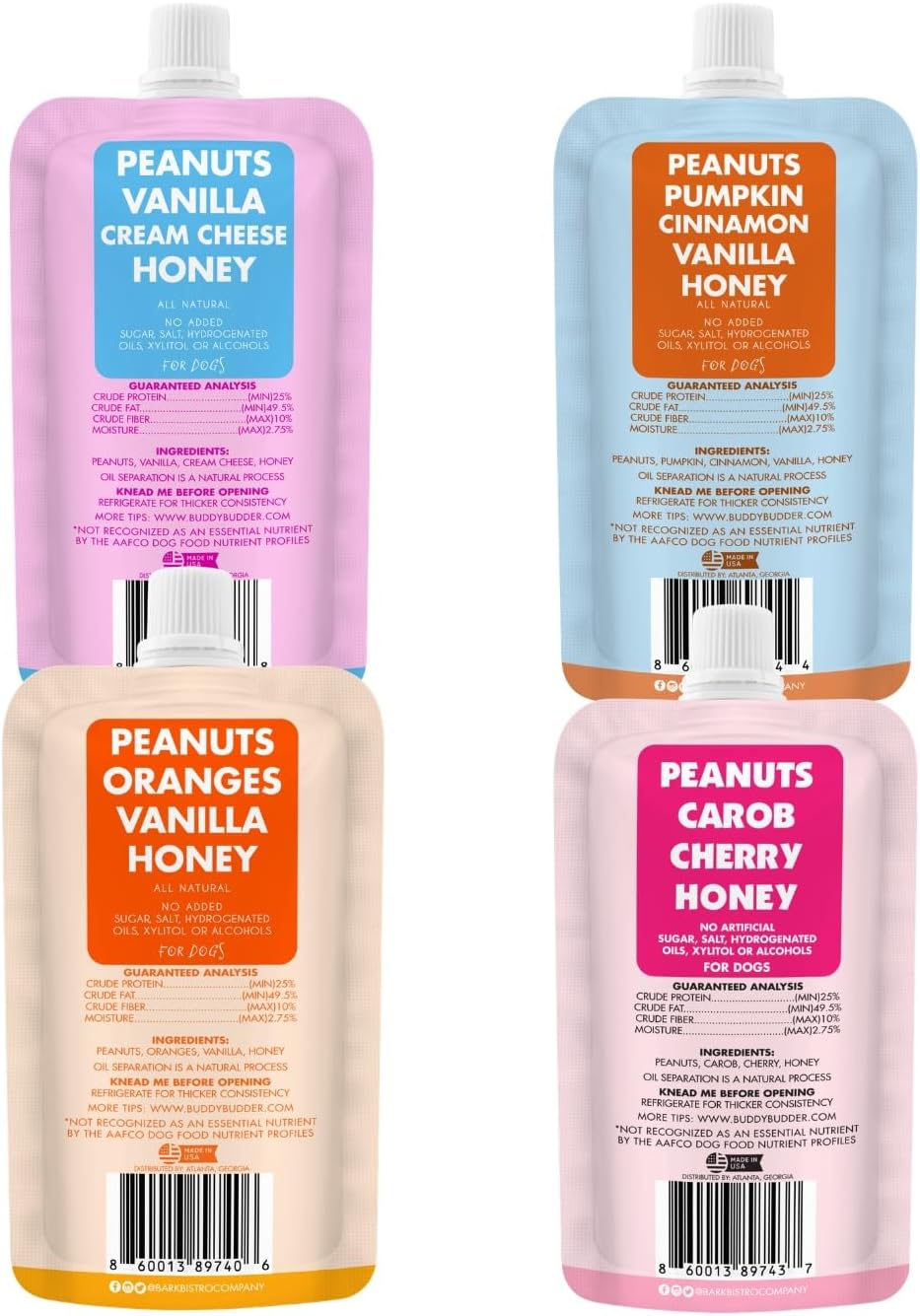 BUDDY BUDDER 4pk Limited Edition Squeeze Pack 100% Natural Dog Peanut Butter
