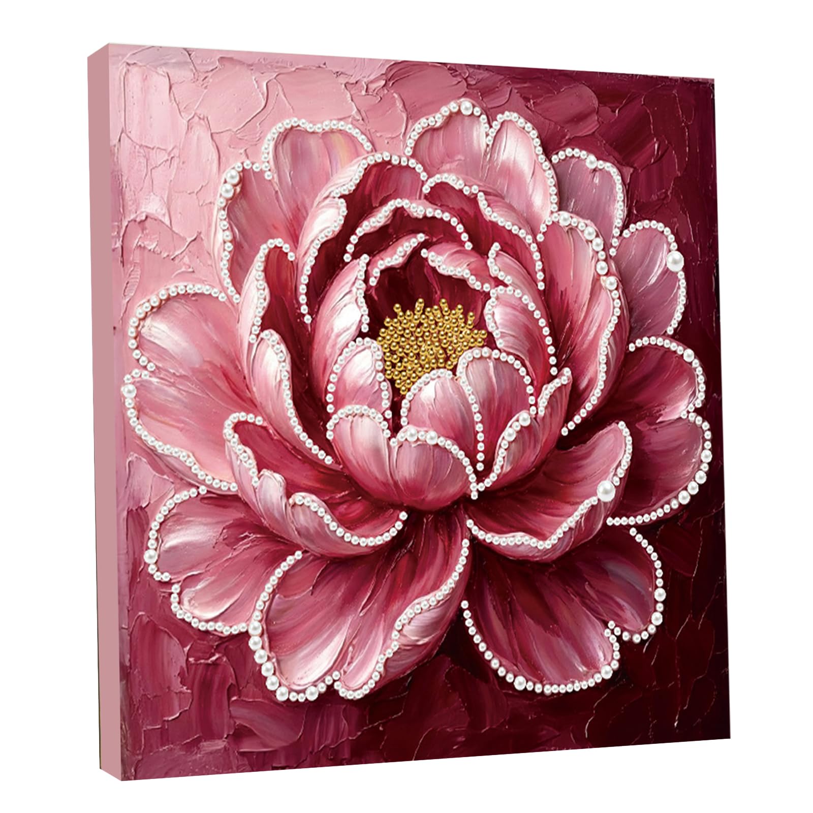 DIY Pearl Painting Kit with Wooden Frame, 3D Plastic Pearl Gemstone Ocean Art Craft for Adults Beginners, Diamond Art Kits for Adults, Home Wall Decor Ready Gift for Women(Red Flower)(25 * 25cm)