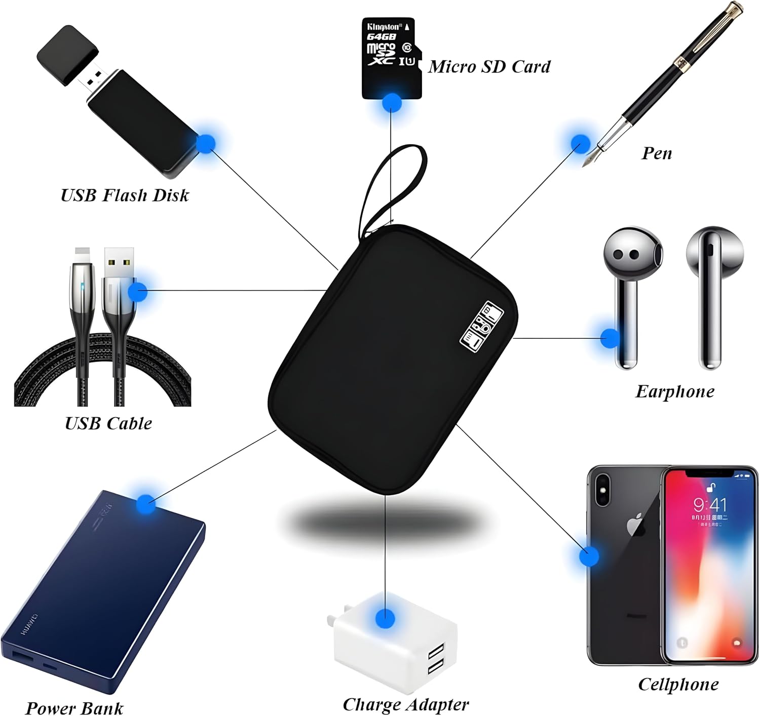 Estojo Organizador De Cabos Premium, Carregadores, Acessórios Eletrônicos, Impermeável E Compacto Para Viagem Marca VARENZIA