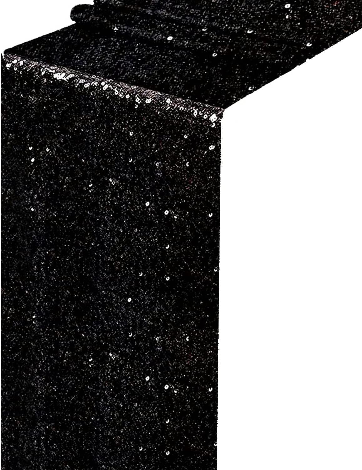 Black Sequin Table Runner 4Pack 12 x 108 inch Long Table Runners,Glitter Shiny Fabric Runner for Round Rectangle Table Decorations Reception Party Graduation Event Halloween Birthday Banquet