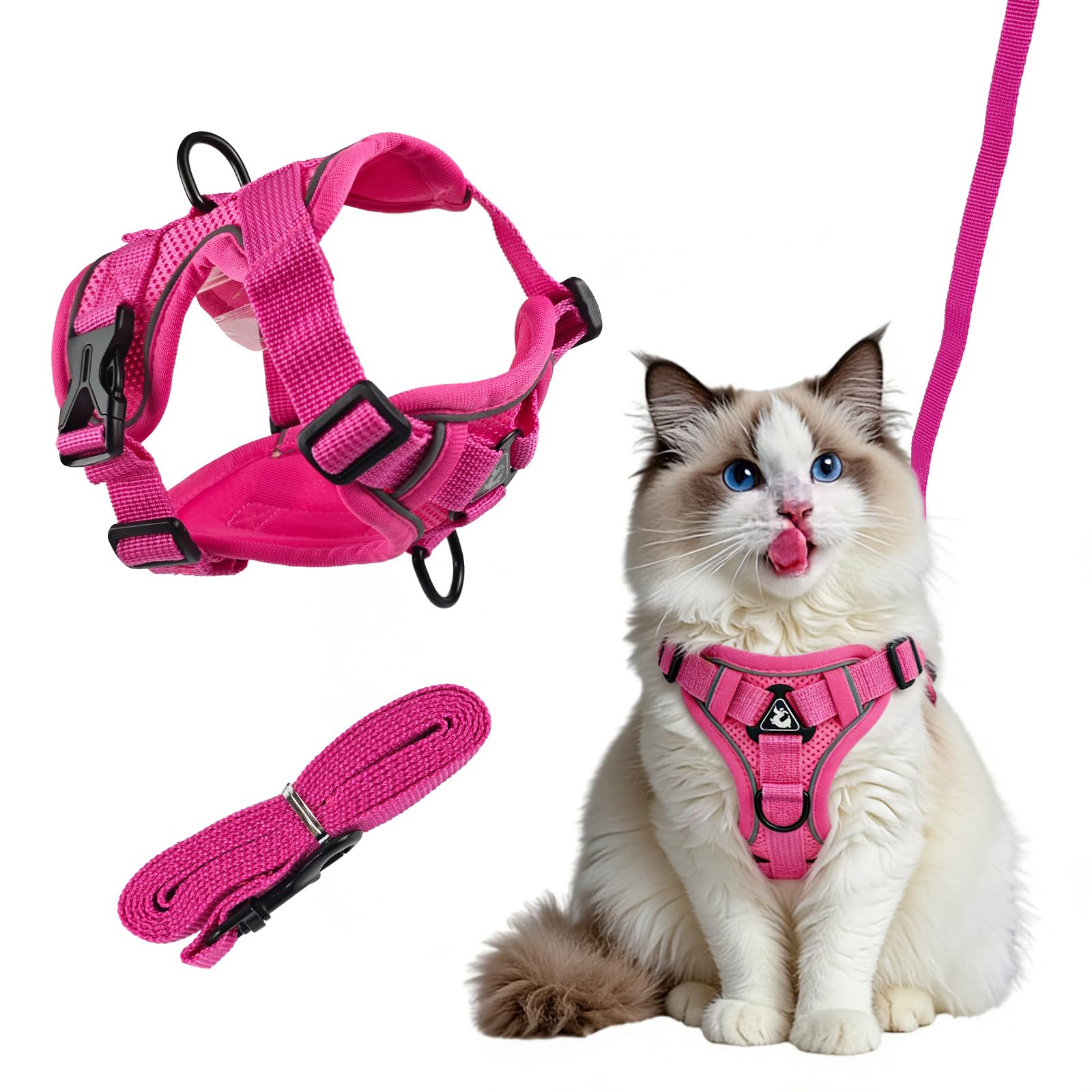 Cat Leash with Reflective Strips, Adjustable Cat Kitten Harness Set, Breathable Cat leash Small Dog Harness with Leash, Comfortable Pet Vest Strap for Walking Blue S (Rose Red, S)