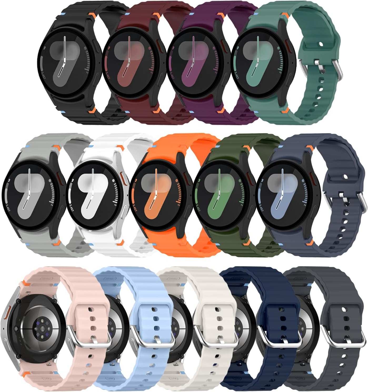 No Gap Silicone Sport Bands Compatible for Samsung Galaxy Watch 7/FE/6/5/4 40mm 44mm/Watch 6 Classic 43mm 47mm/Watch 5 Pro 45mm/Watch 4 Classic, Sporty Corrugated Strap Men Women