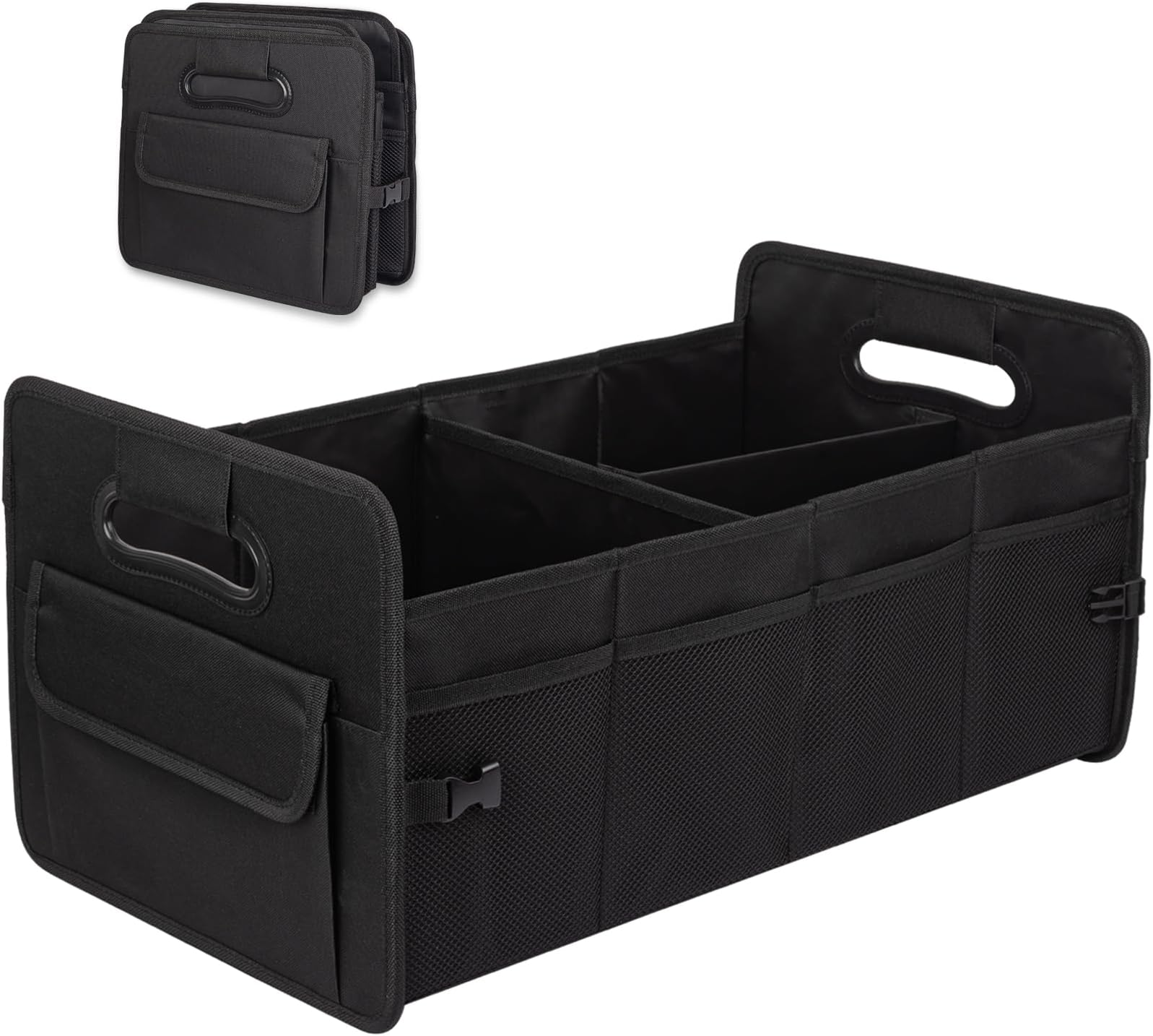 JiatuA Car Trunk Organizer, Car Organizers and Storage Collapsible Multi Compartment Container Box, Adjustable Car Accessories for SUV Sedan Truck, Large Size, Black