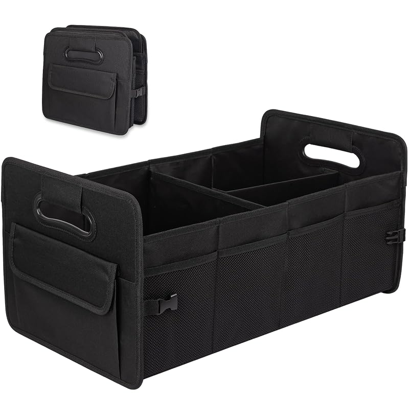 Organizador para Porta-Malas Dobrável JiatuA em Tecido Oxford 600D Preto com Divisórias Removíveis