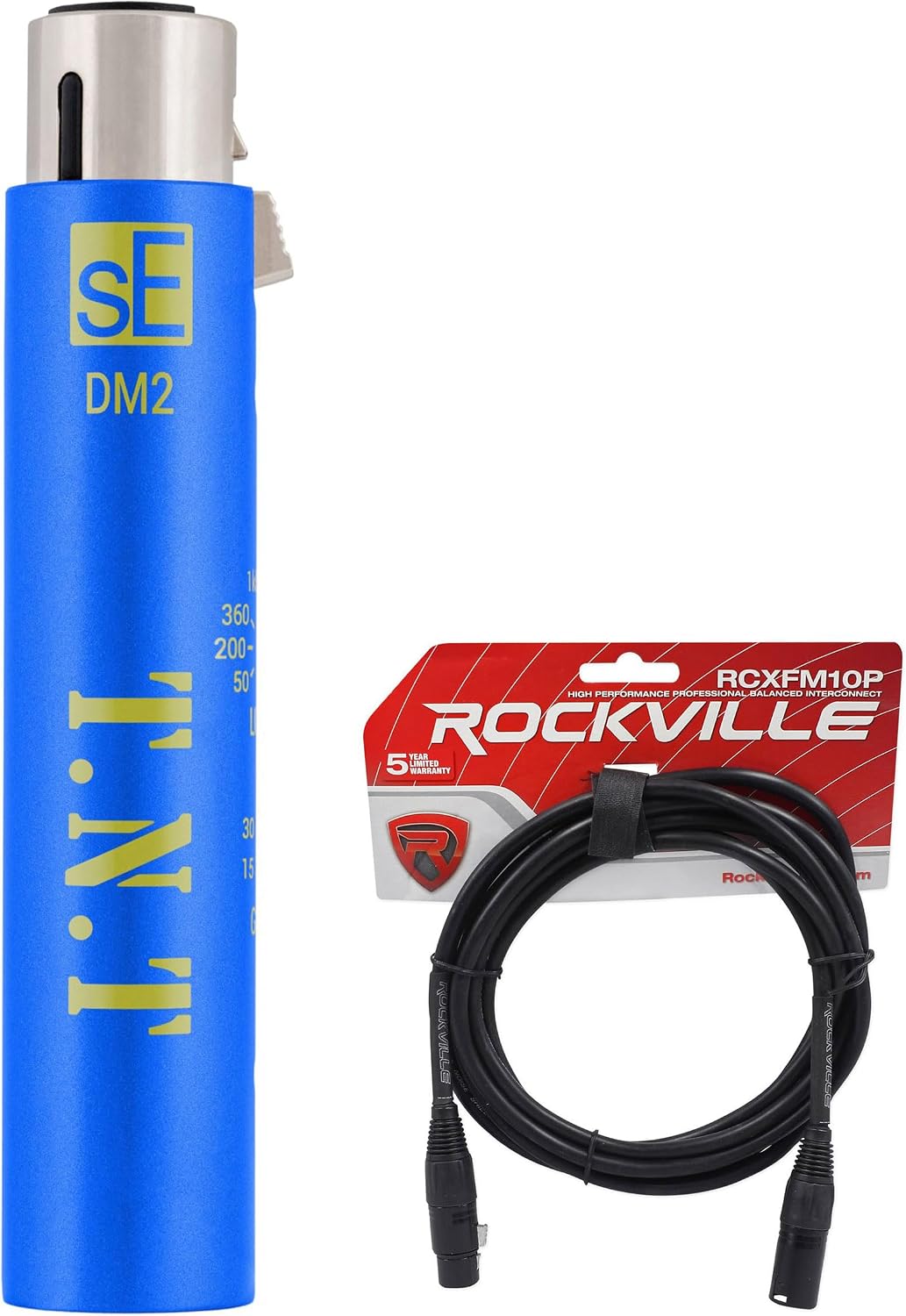 SE Electronics DM2 TNT Bundle: Active Inline Microphone Preamp for Dynamic and Passive Ribbon Mics, RCXFM10P-B 10 ft Female to Male REAN XLR Cable, 2-items
