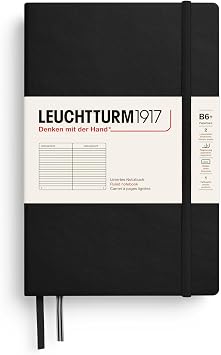 LEUCHTTURM1917 - Notebook Hardcover Paperback B6+ 219 Numbered Pages for Writing and Journaling Black, Ruled