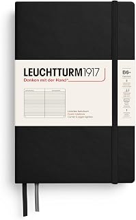 LEUCHTTURM1917 - Notebook Hardcover Paperback B6+ - 219 Numbered Pages for Writing and Journaling (Black, Ruled)
