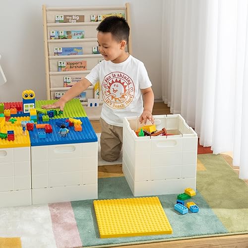 Miniatura 4 de SHIMOYAMA Caja de almacenamiento plegable, 26 cuartos de galón, contenedores de almacenamiento apilables con tapas de placa de construcción, caja de