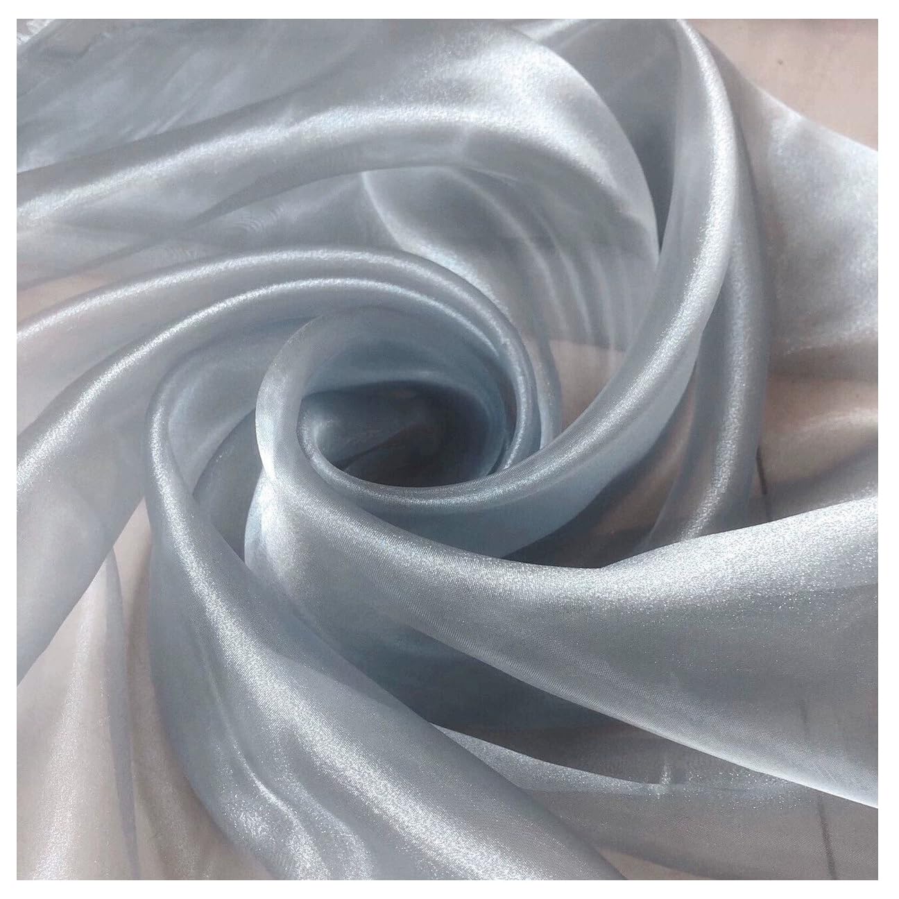 Glänzender Organza Stoff Meterware, 150 cm breit, Schimmernd Transparent 1–10 m – Dekostoff für Fotografie Hintergrund, Hochzeit Deko, Schleier & Basteln – 35 Farben Hellblaugrau 10 Meter