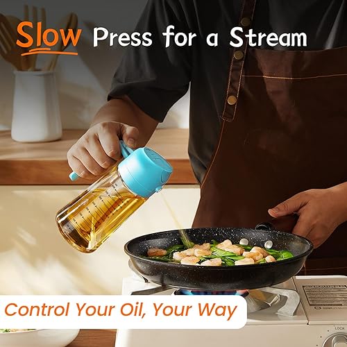 Miniatura 57 de TrendPlain Pulverizador de aceite de oliva de vidrio de 16 oz/15.9 fl oz para cocinar, botella dispensadora de aceite de oliva 2 en 1 para Negro