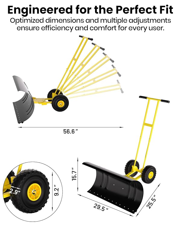 Garvee Snow Pusher with Wheels, 29" Heavy Duty Steel Blade, Adjustable Angle & Height Handle for Effortless Driveway Snow Removal, Ground Protection Base. by Garvee - Image 2