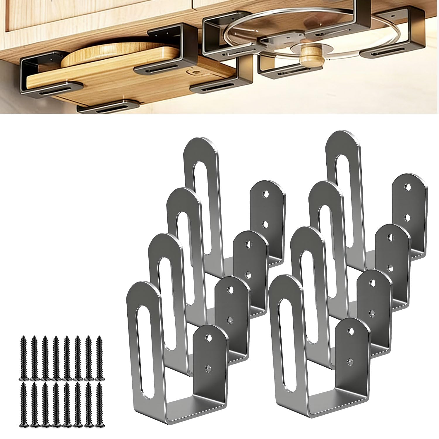 mimzemamz 8 Pcs Chopping Board Holder, Cutting Organizer Holder Pan Lid Organiser, Under Cabinet Cutting Board Holder with Roll Holder Stainless Steel Heavy Duty Chopping Board Stand