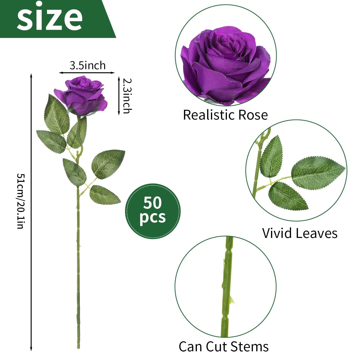 50pcs Artificial Roses Flowers in Bulk,Realistic Silk Fake Rose with Long Stem for Wedding Centerpieces Bouquet Party Floral Arrangement Home Decoration (Purple) - Image 7