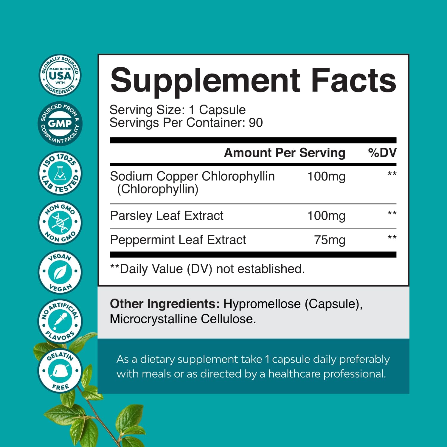 Chlorophyll Complex Capsules Internal Deodrant Pills- 90 Count — Amazon image 7