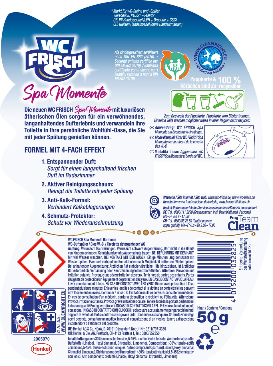 Weißer Riese Universal Gel (100 Waschladungen), Vollwaschmittel sorgt für strahlend saubere Wäsche & WC-Frisch Spa Momente Harmonie Toilettenstein (1x 50g), WC Duftspüler, 1er Pack