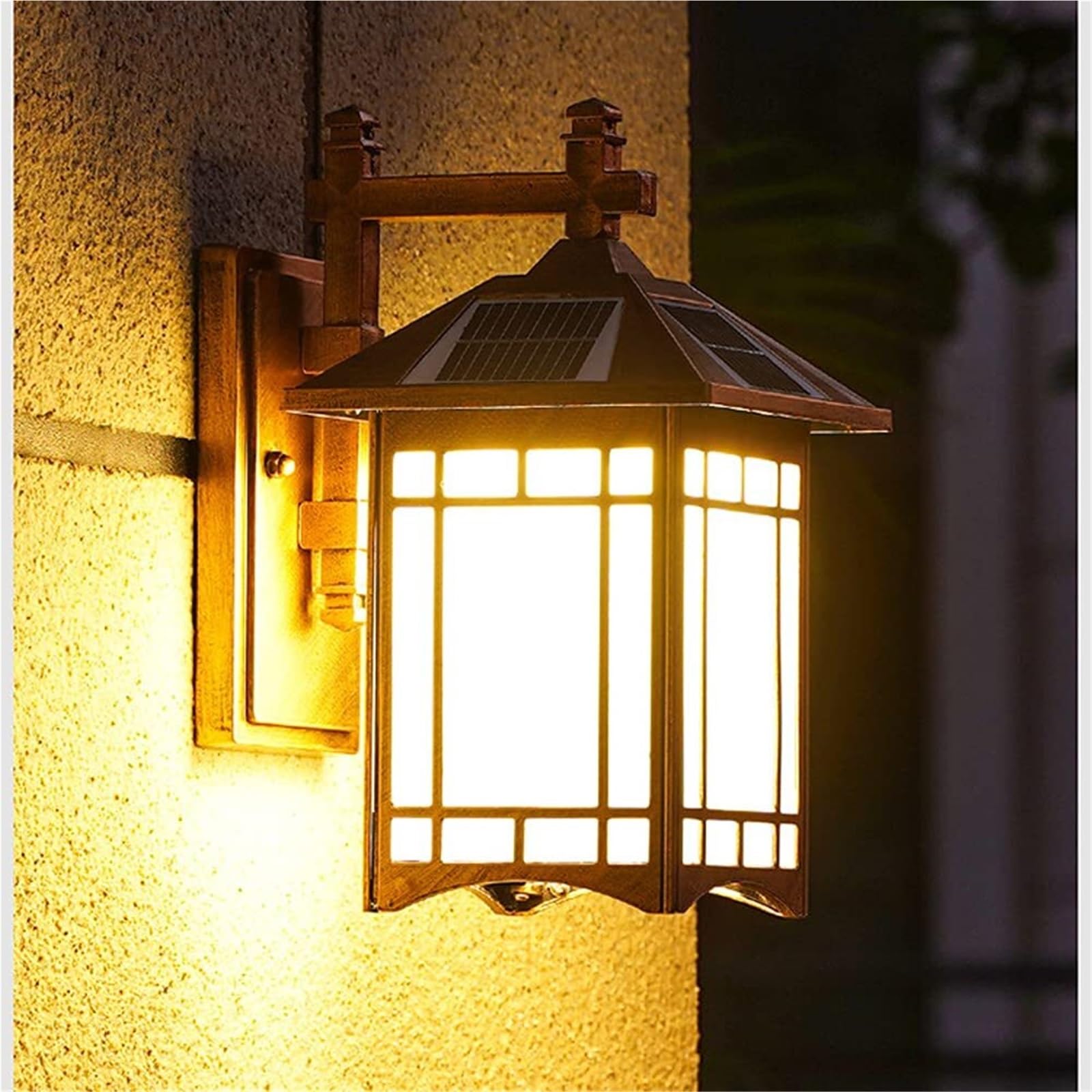 Solarna latarnia ścienna, nowoczesna, czarna, zewnętrzna lampa solarna z czujnikiem zmierzchu do świtu, bezprzewodowa, wodoodporna, zewnętrzna, na werandę, taras, ogród, garaż, oświetlenie drzwi